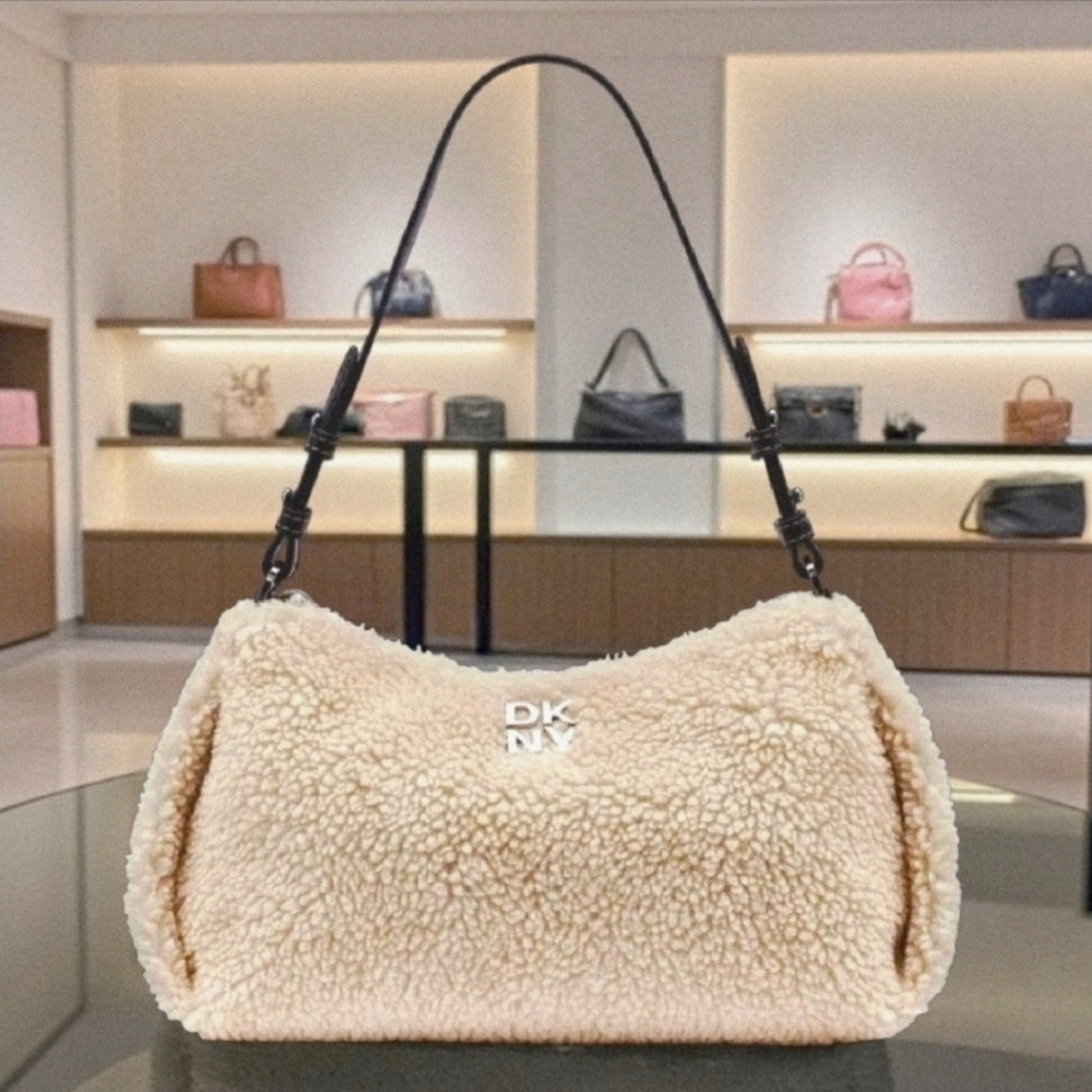 DKNY REMY TZ 2-Way Ivory Shearling Shoulder Bag NWT